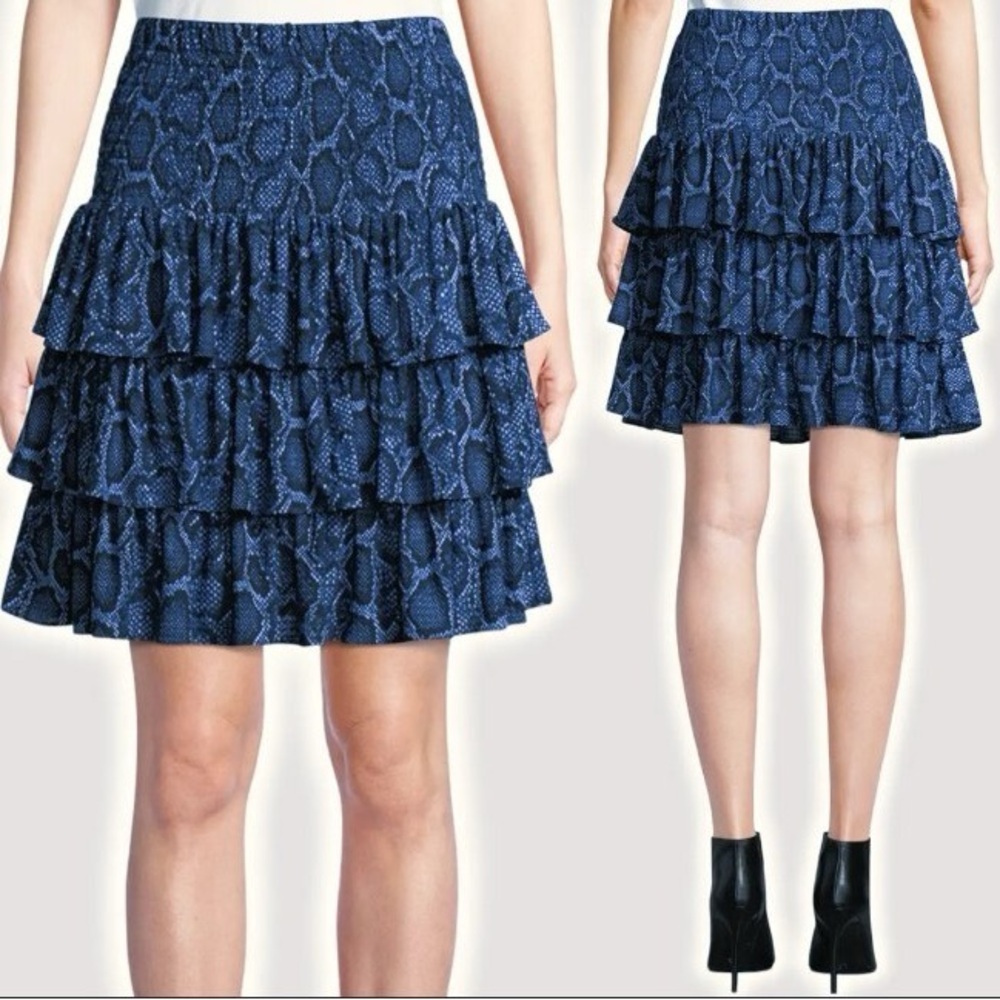 MICHAEL Michael Kors Blue Snake Print Tiered Ruffle Skirt smocked waist - Picture 2 of 4